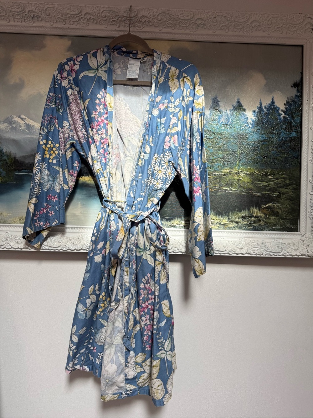 Charter Club Light Blue Floral Cotton Kimono